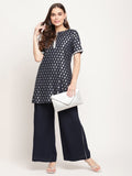 Ahalyaa Women's Blue Rayon Foil Print Top with Palazzo Set | Grocsy
