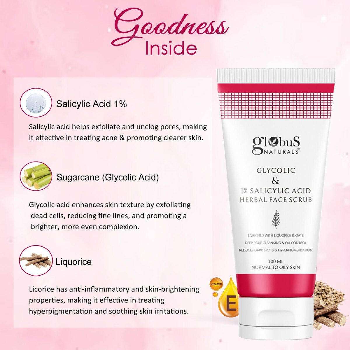 Globus Naturals Glycolic & 1% Salicylic Acid Herbal Anti Acne Face Scrub | Grocsy