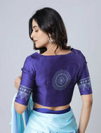 Vastranavya Sky Blue Mandala Print Free Hand Ready to Wear Saree | Grocsy