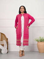 Juniper Women's Pink Ethnic Motif Printed Cotton Long Winter Wear Jacket | Grocsy