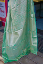 Prime Volt Bridal Kanchipuram Silk Saree with Rich Zari Weaving & Contrast Border-Green | Grocsy