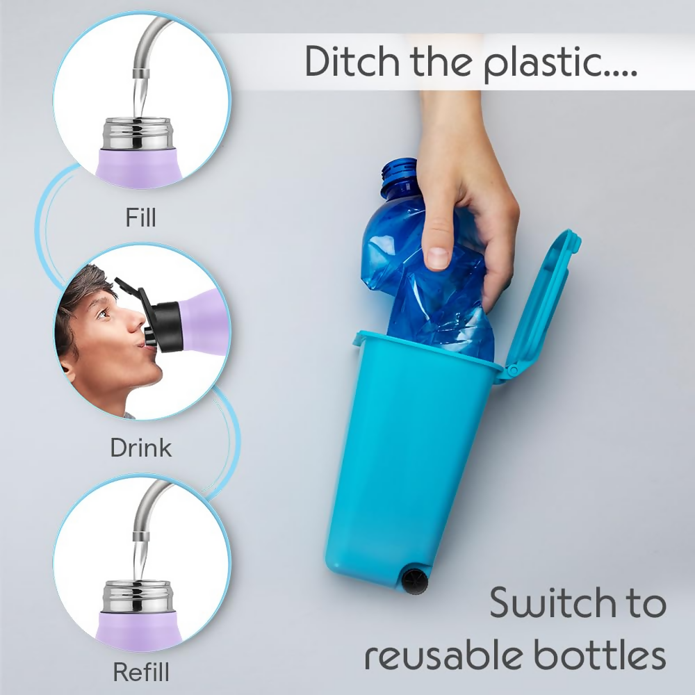 Borosil Hydra Grip Go Stainless Steel Water Bottle - Purple | Grocsy