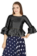 Aastha Fashion Women's Black Art Silk Bell Sleeves attire with Poly Cotton Lining Blouse | Grocsy