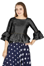 Aastha Fashion Women's Black Art Silk Bell Sleeves attire with Poly Cotton Lining Blouse | Grocsy