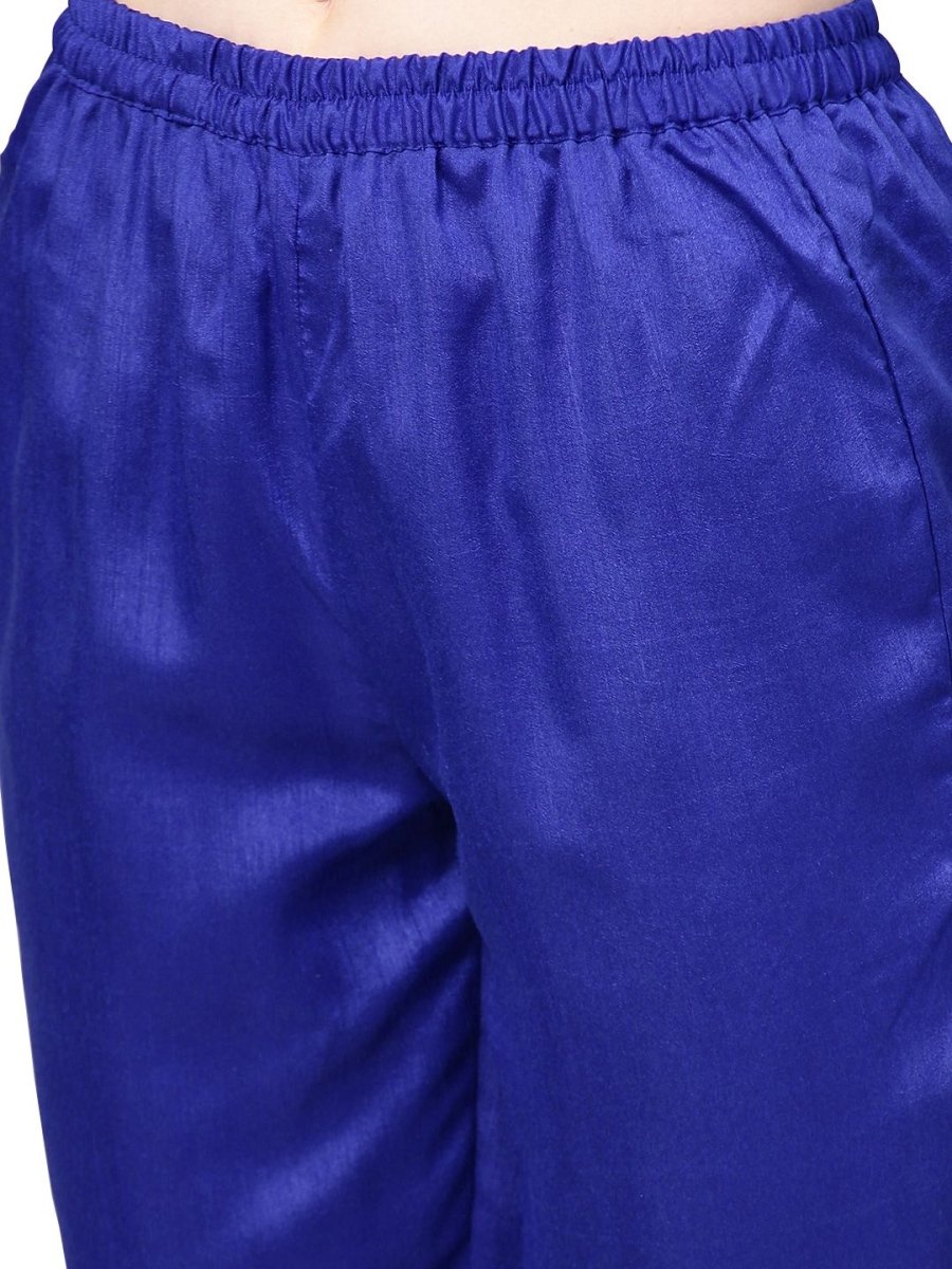 Ahalyaa Women's Royal Blue Poly Silk Solid Salwar Suit with Dupatta | Grocsy