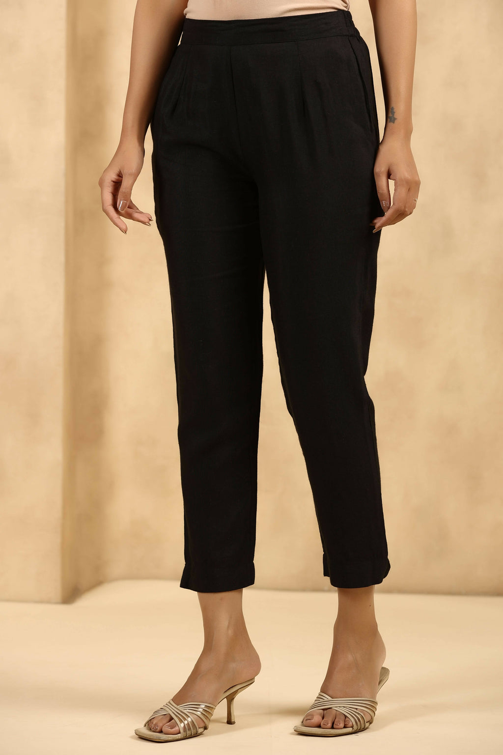 Juniper Women's Black Rayon Flex Solid Straight Pant | Grocsy