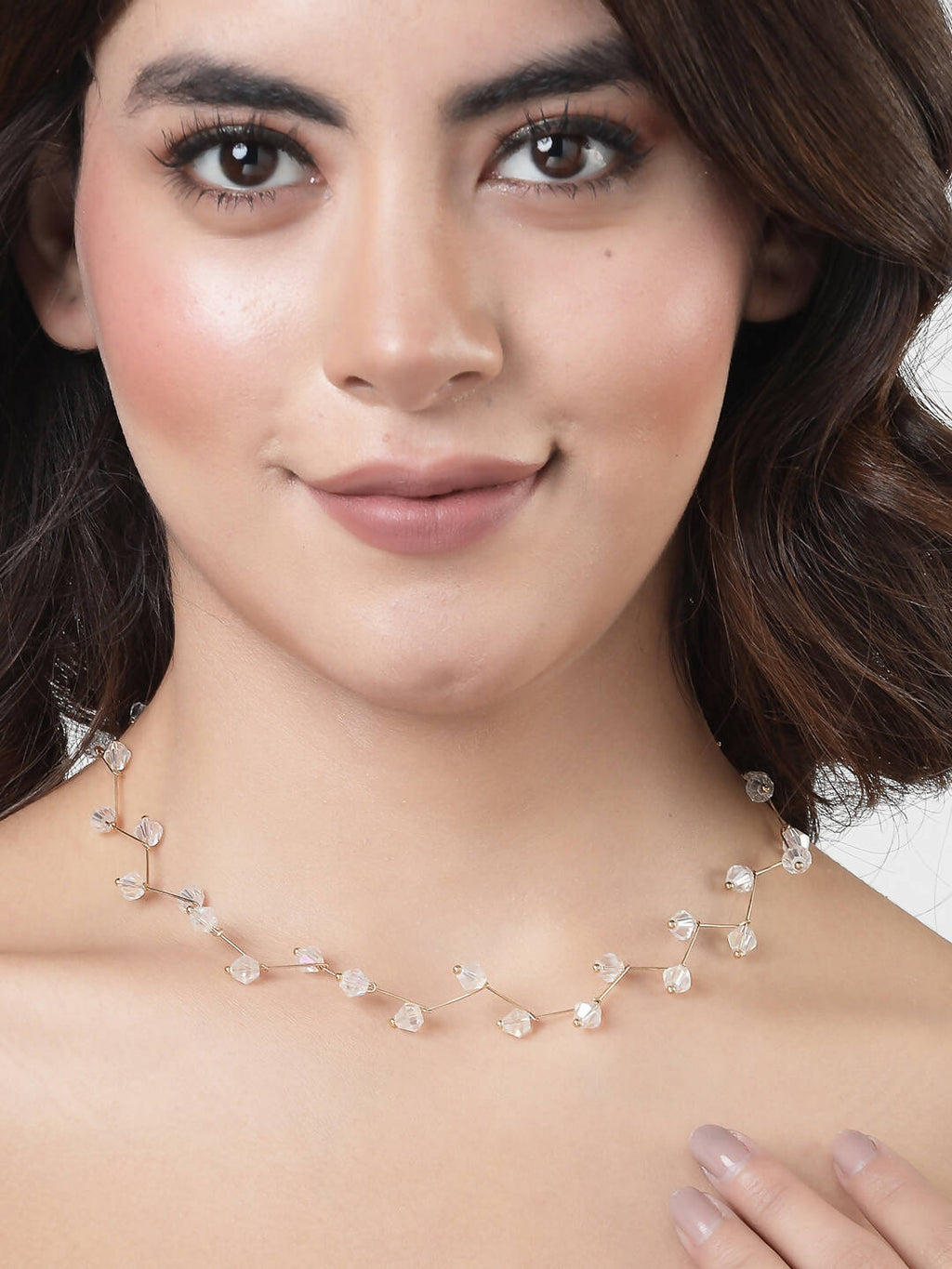 NVR Women's Gold-Polished Chain Transparent Beads Necklace | Grocsy