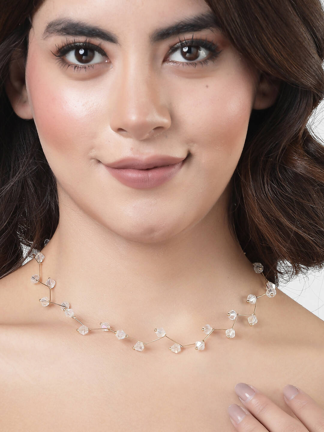 NVR Women's Gold-Polished Chain Transparent Beads Necklace | Grocsy