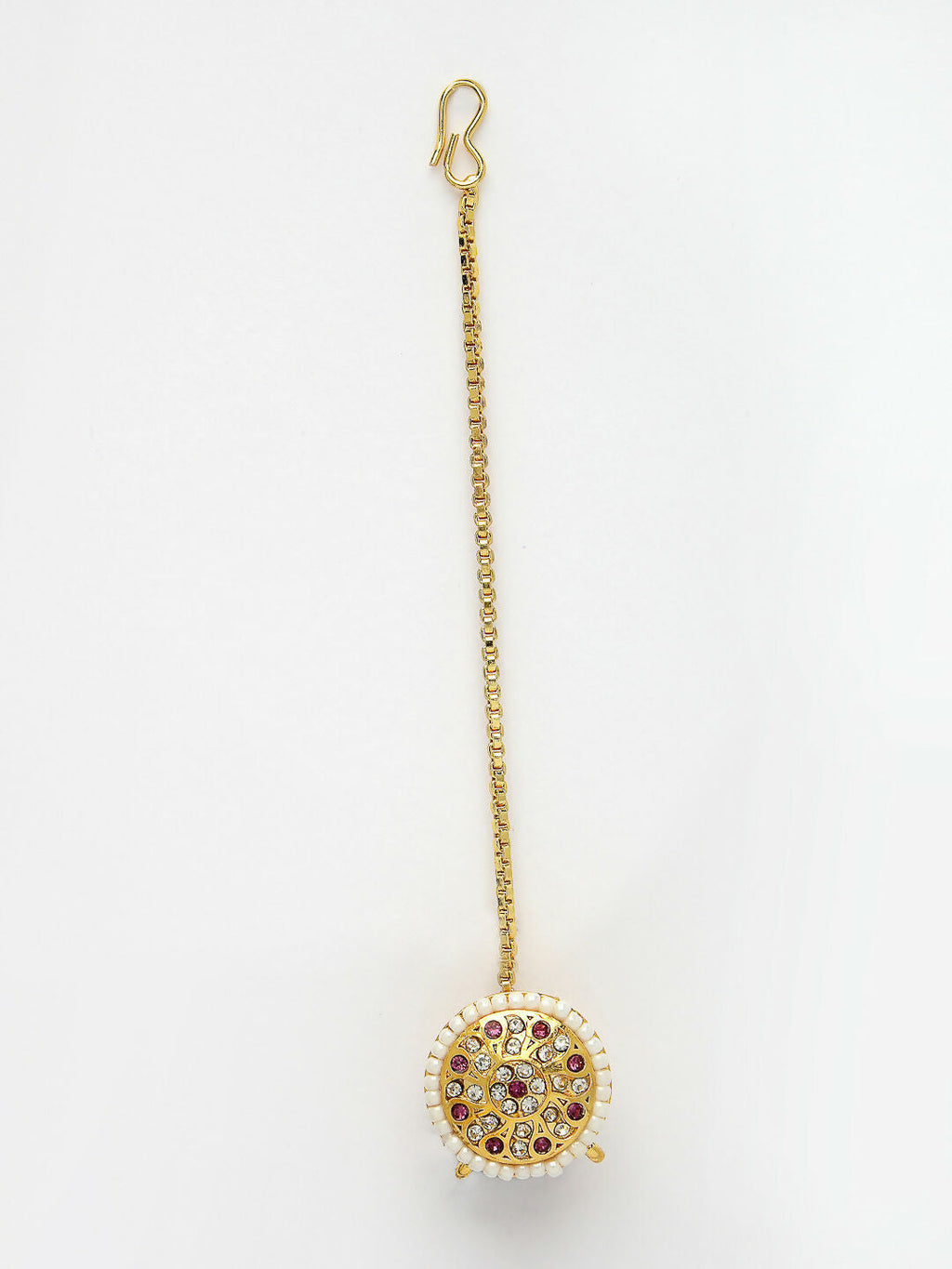NVR Women's Gold-Polished CZ Stone-Studded Borla Maang Tikka | Grocsy