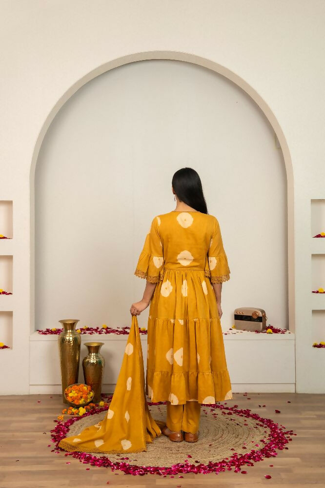Joban Fashion Musard Yellow Tie & Dye Cotton Suit Set | Grocsy