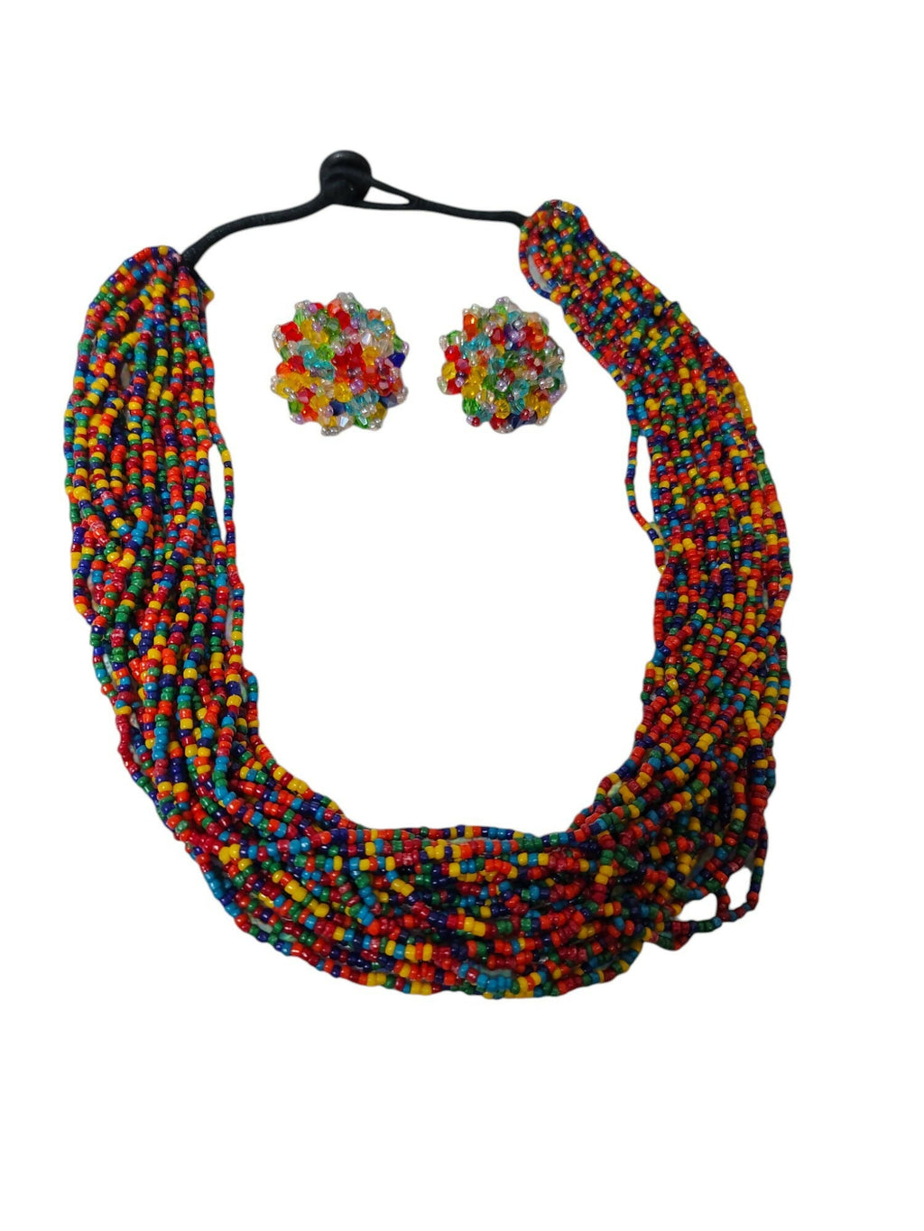Inhanns Vibrant Handmade 20 Layers Beaded Necklace With Matching Earrings - Multi Colour | Grocsy