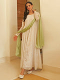 Janasya Women's White Chiffon Lurex Foil Printed Festive Anarkali Kurta Set | Grocsy