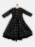Ahalyaa Black Chanderi Gold Foil Printed Kids Dress For Girls | Grocsy