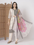 Off White Taby Silk Embroidery Work, Printed Kurta Set - Riya | Grocsy