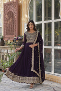 Joban Fashion Wine Georgette Sequence Embroidery Work Kurta Set | Grocsy