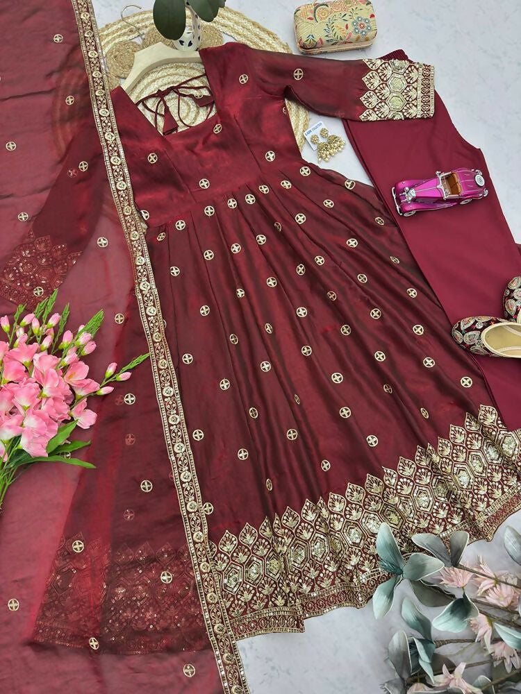 Teeya Creation New Latest Trendy Elegant Maroon Festive Anarkali Suit for Women | Grocsy