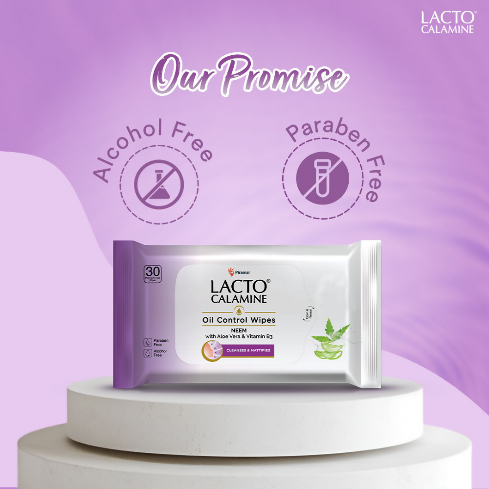 Lacto Calamine Oil Control Face Wipes, Makeup Remover Wipes With Neem & Aloe 30 Usable Wipes | Grocsy