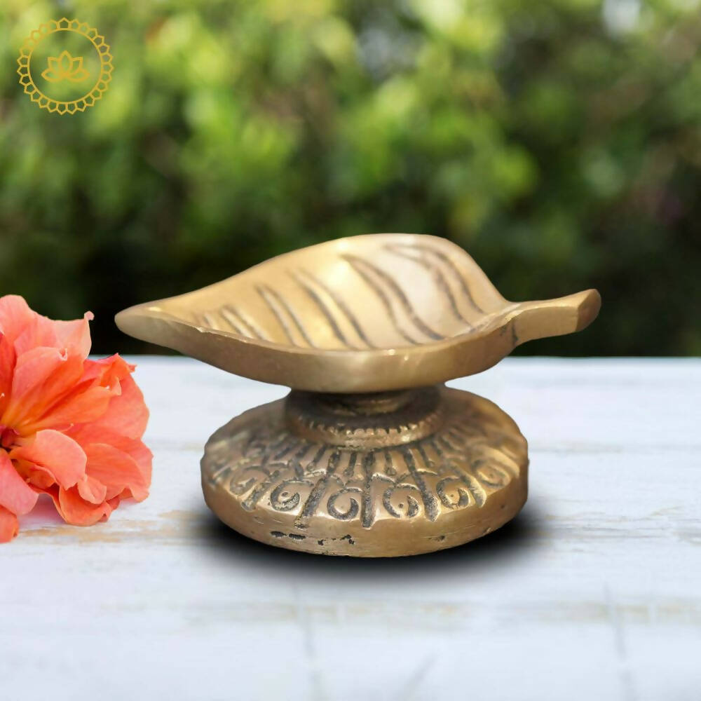 Brass Leaf Diya with Stand | Grocsy