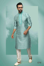 Raivat Ethnic Art Silk Mirror Embroidery Work Kurta Pajama In Sea Green Colour | Grocsy