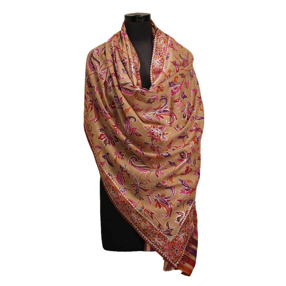 Nizalia Cashmere Fine Wool Kalamkari Shawl | Grocsy