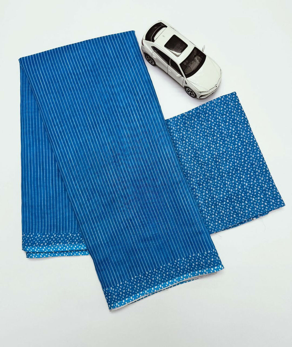 Prime Volt Women's Blue Digital Print Soft Linen Saree With Blouse | Grocsy