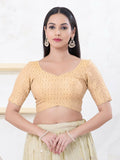 Joban Fashion Light-Gold Tissue Elbow Sleeveless Back Open Blouse | Grocsy