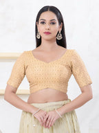 Joban Fashion Light-Gold Tissue Elbow Sleeveless Back Open Blouse | Grocsy