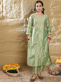 Indo Era Women Floral Embroidered Regular Thread Work Kurta with Trousers | Grocsy