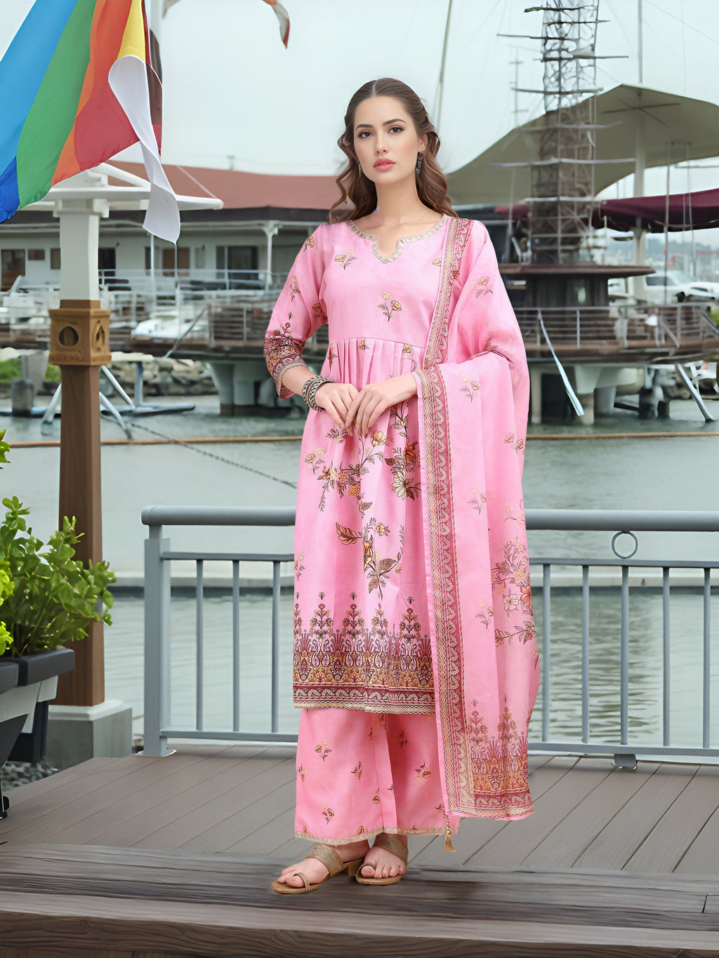 Joban Fashion Pink Position Digital Print With Position Foil Kurta Set | Grocsy