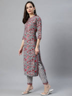 Vamika Grey Printed Cotton Party/Casual Wear Kurta Set/Suit | Grocsy