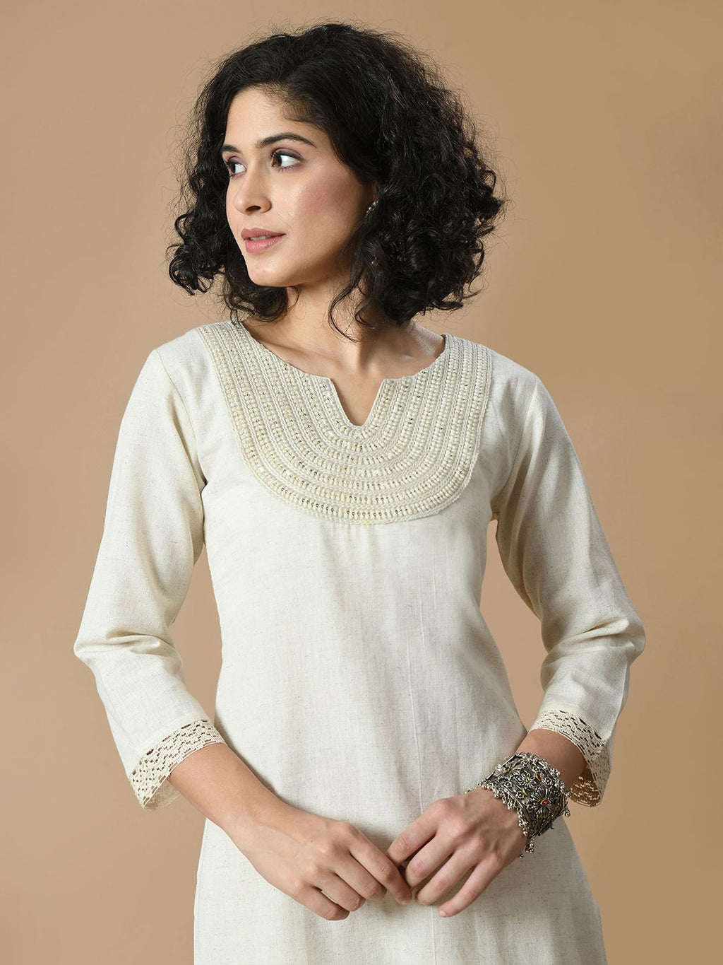 Sangria Sequined Pure Cotton A-Line Kurta | Grocsy
