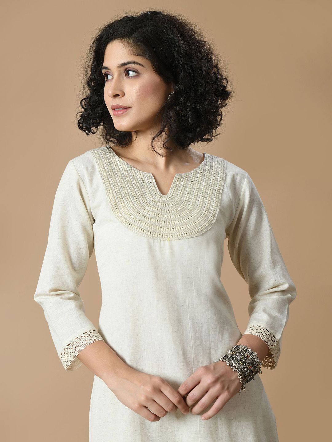 Sangria Sequined Pure Cotton A-Line Kurta | Grocsy