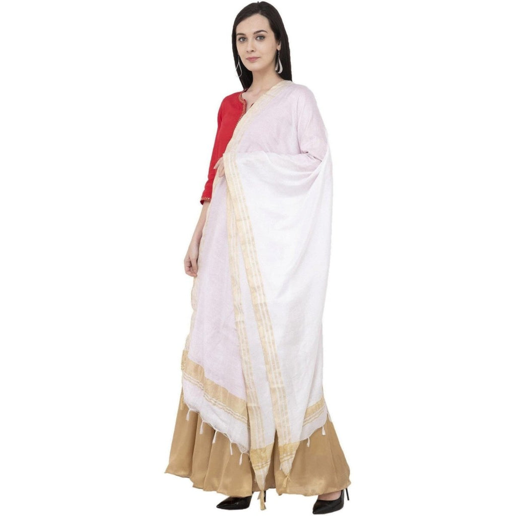 A R Silk Golden Border Regular Dupatta Color White Dupatta or Chunni | Grocsy