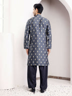 Navy Blue Viscose Woven Jacquard Work Men's Kurta - Mahotsav | Grocsy