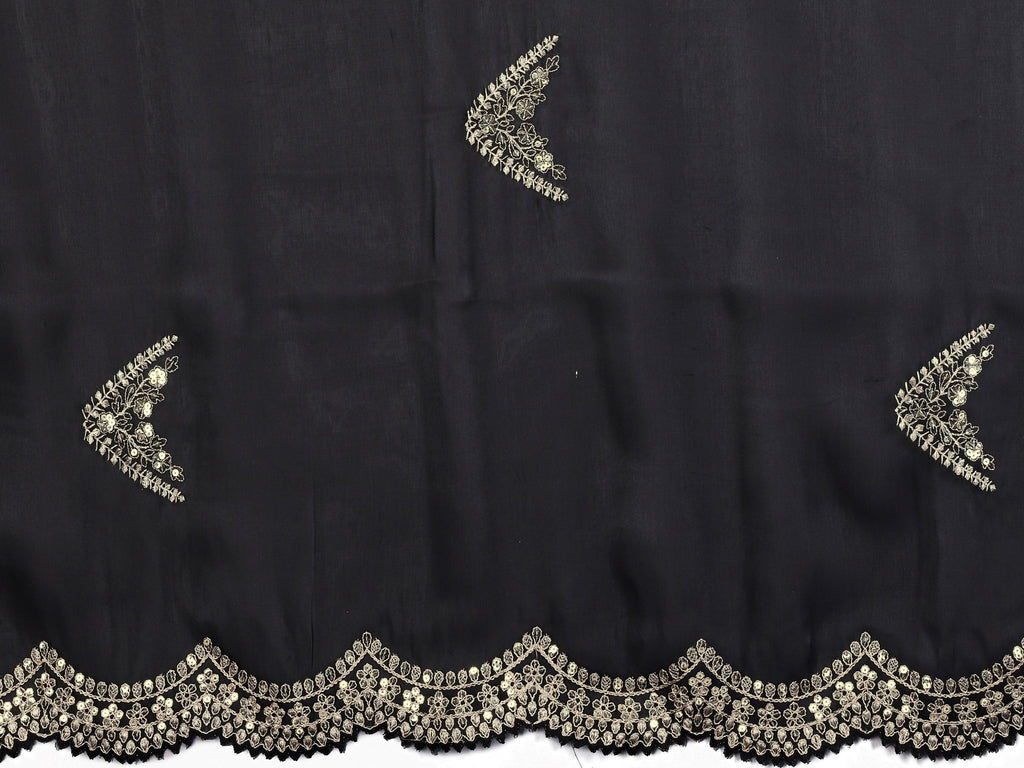 Vastranavya Black Embroidery Work Shimmer Chiffon Saree with Unstitched Blouse | Grocsy
