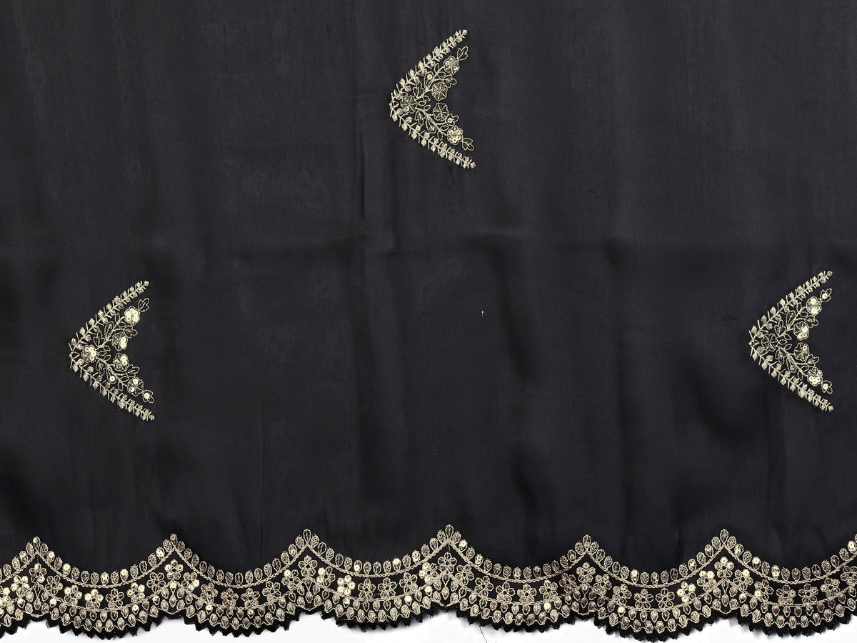 Vastranavya Black Embroidery Work Shimmer Chiffon Saree with Unstitched Blouse | Grocsy