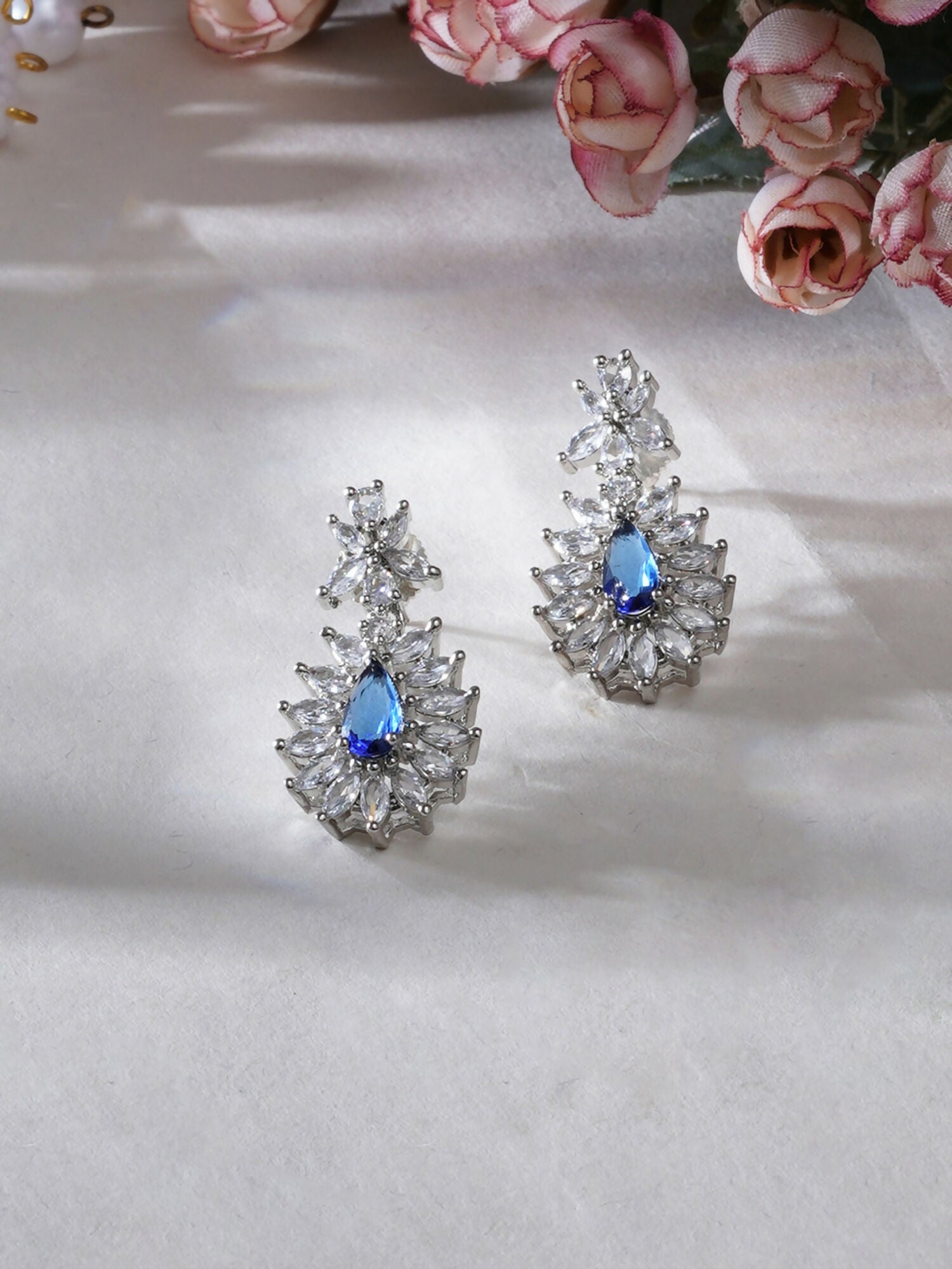 Long kundan earring (Blue) - Ruby Raang | Grocsy