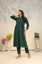 Jyoti Fashion Women's Bottle Green Rinkal Cotton Plain with Side Pocket Kurtis & Sets | Grocsy
