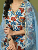Myshka Women's Multi Printed Cotton Straight Party Kurta Set With Dupatta | Grocsy