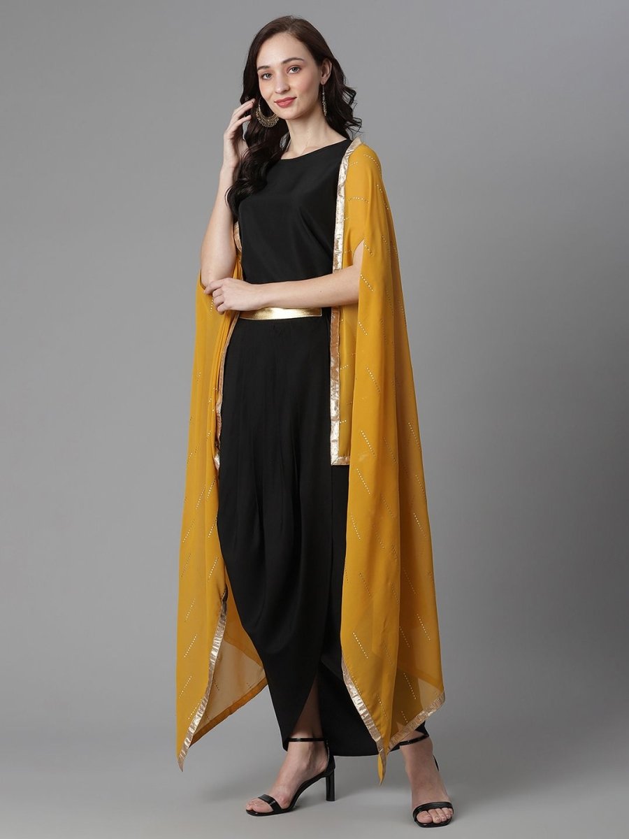 Ahalyaa Women's Black Crepe Top Skirt With Shrug | Grocsy