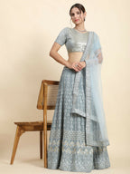 Jyoti Fashion Mesmerizing Grey Faux Georgette 3MM Sequins with Thread & Jari Embroidery Lehenga Choli with Dupatta | Grocsy