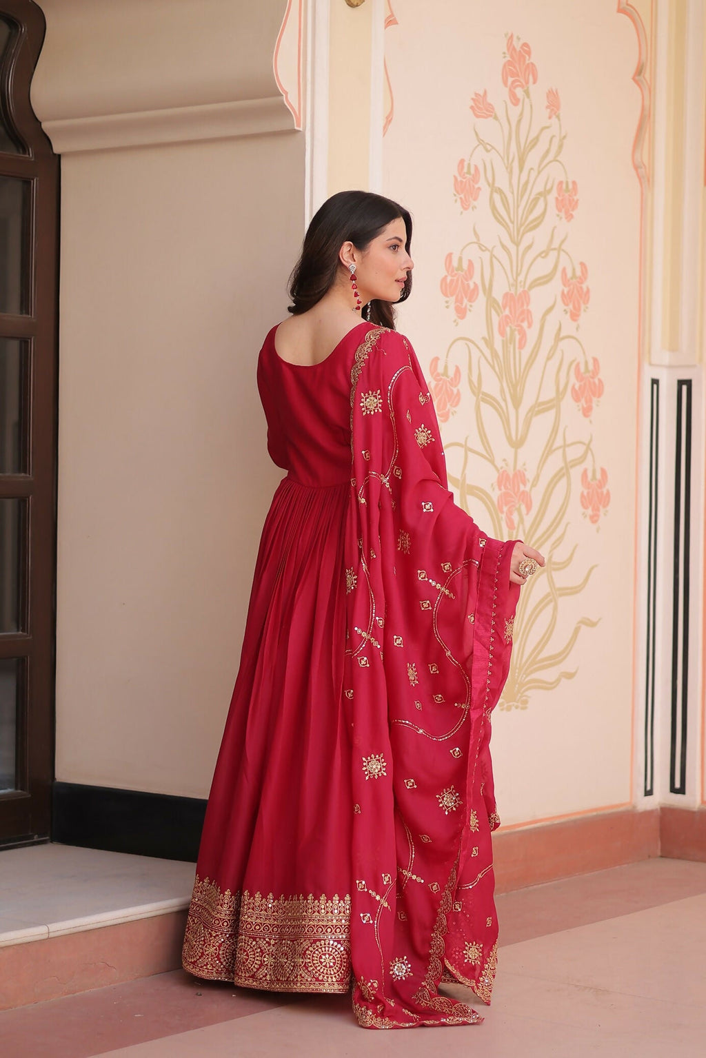 Joban Fashion Pink Georgette Sequence Embroidery Work Kurta Set | Grocsy