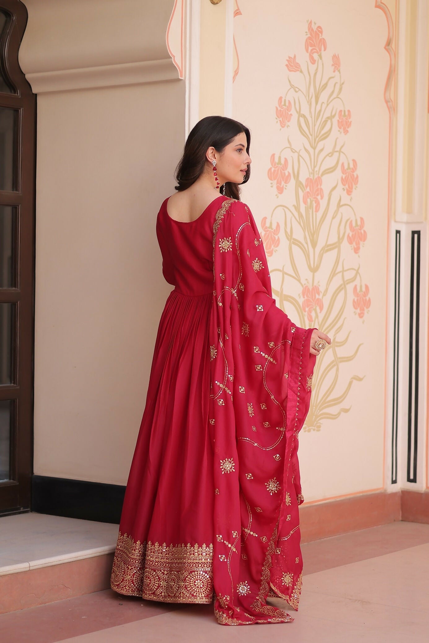 Joban Fashion Pink Georgette Sequence Embroidery Work Kurta Set | Grocsy