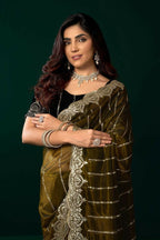Joban Fashion Mehendi Green Net Party Wear Sarees | Grocsy