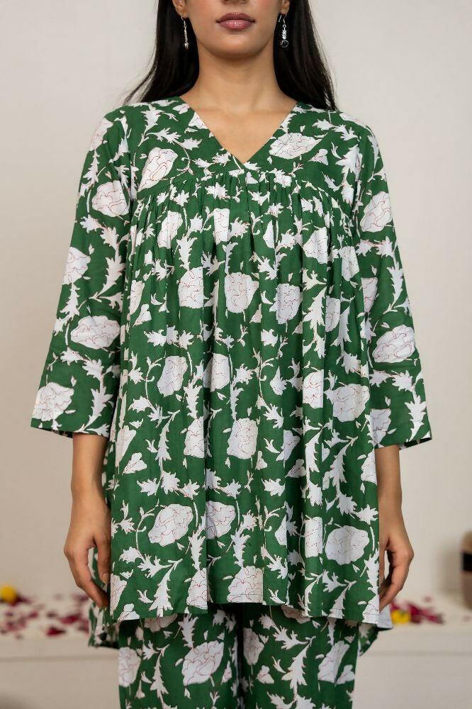 Joban Fashion Green Hand Block Printed Cotton Co-Ord Set | Grocsy