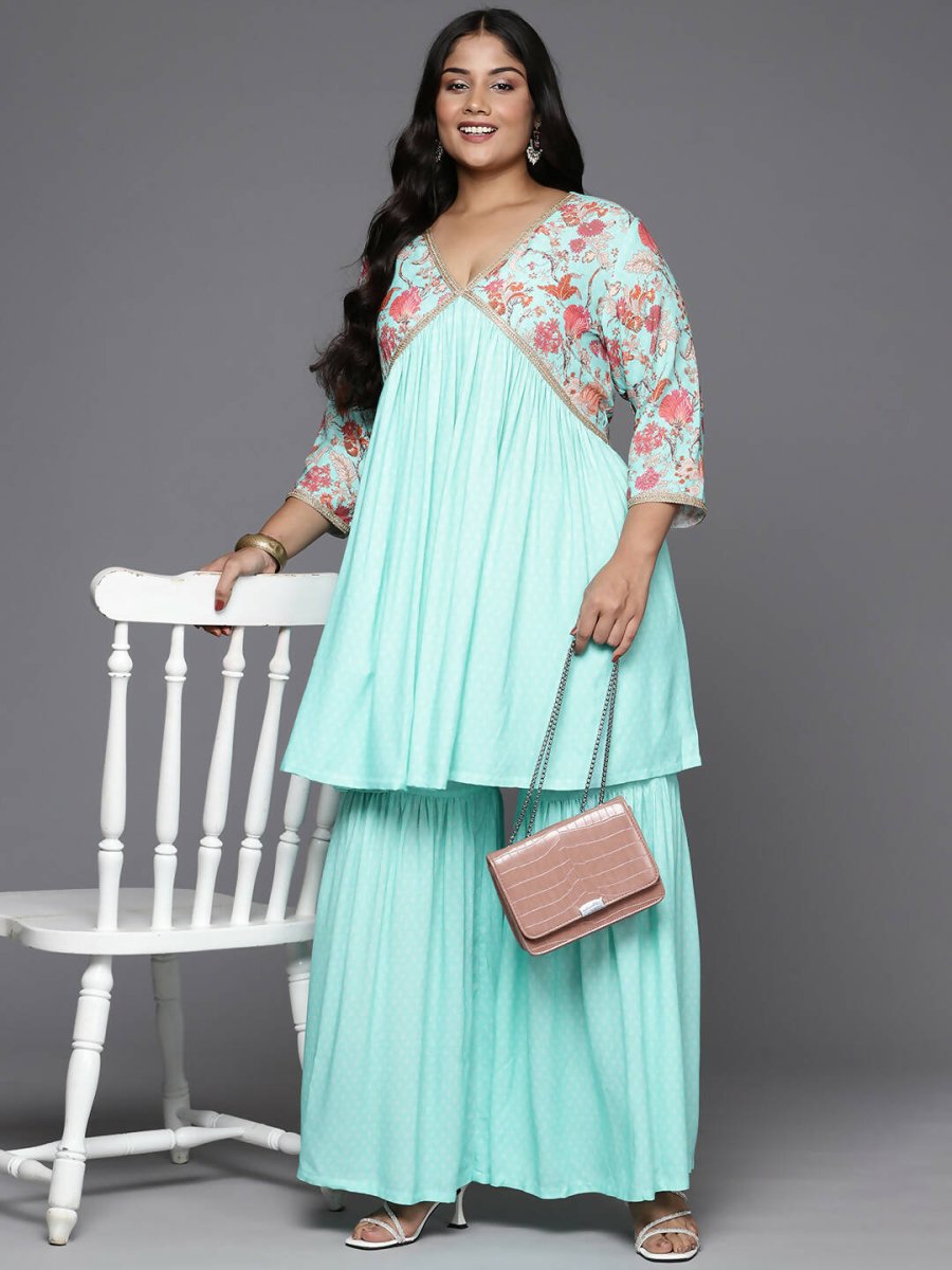 Ahalyaa Women's Traditional Wear Co-ords - Firozi | Grocsy