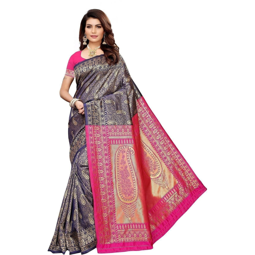 Vamika Banarasi Jaquard Blue Weaving Saree (BANARASI 02) | Grocsy