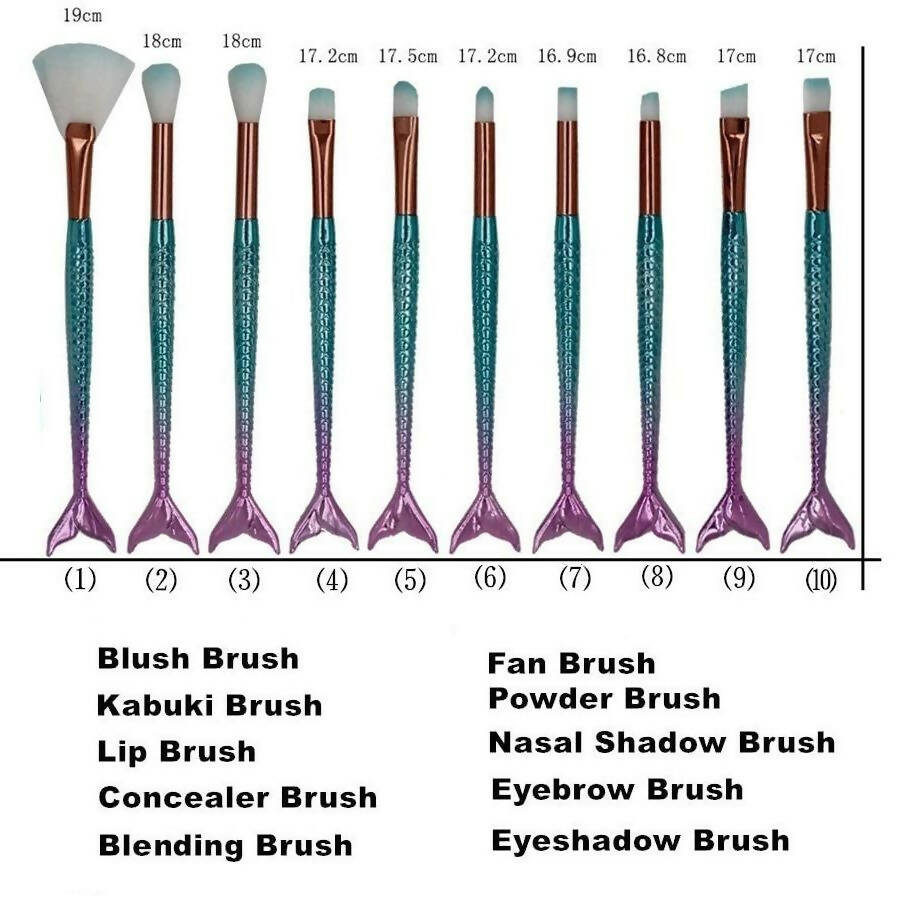 Favon Pack of 10 Professional Mermaid Shaped Makeup Brushes | Grocsy