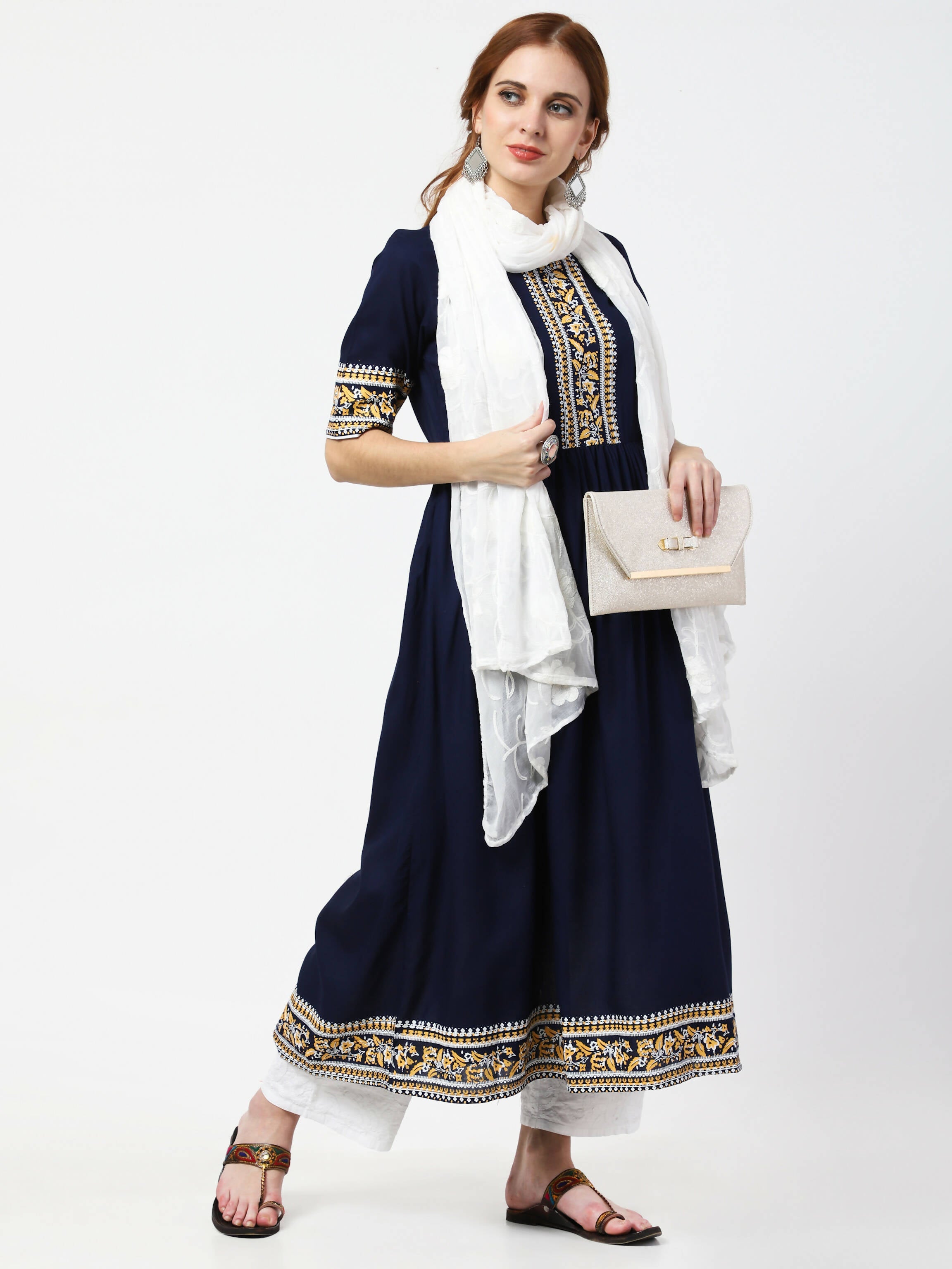 Cheera Embellished Party Wear Anarkali Dress - Navy Blue | Grocsy