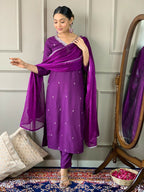Partywear Designer Ryon Slub White Stitched Suit With Dupatta - Tanisha | Grocsy
